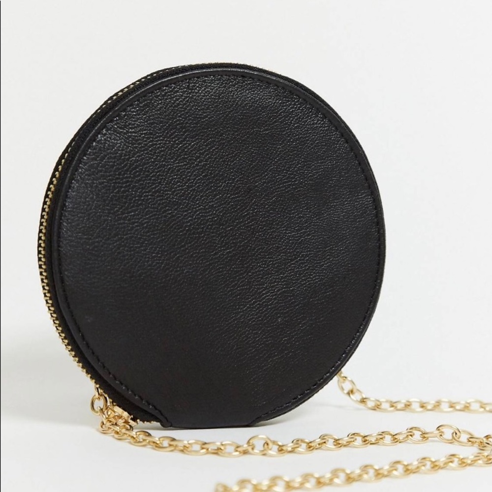Round genuine leather chain purse